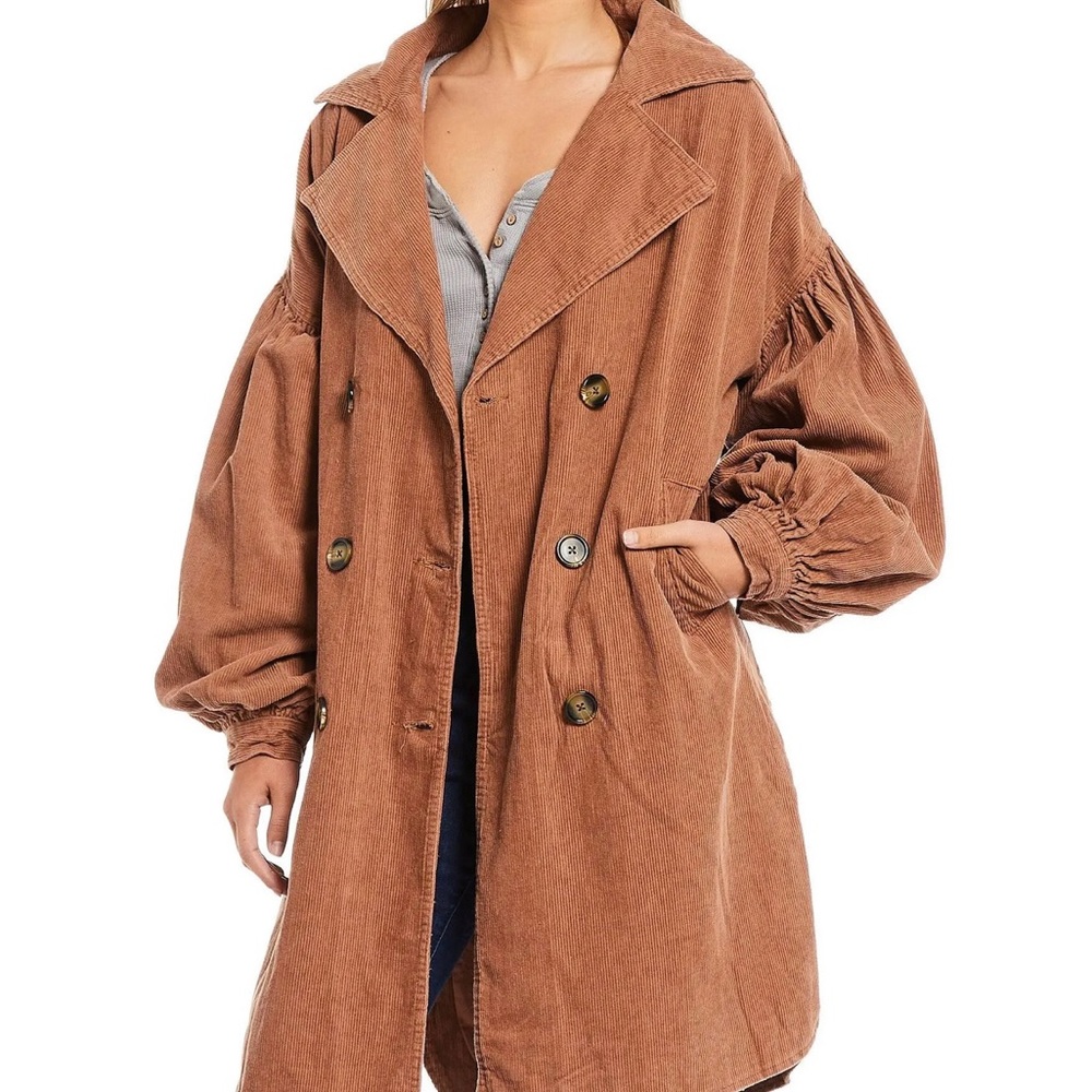 NWT CHELSEA & VIOLET balloon sleeve button-front corduroy SPRING coat